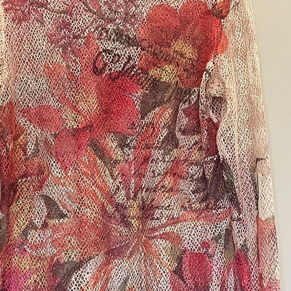 Floral Painted Openwork Round Neck Long Sleeve Top L/XL - Picture 3 of 6